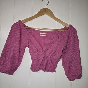 Urban Outfitters Pink Ribbed Tie-Front Crop Top